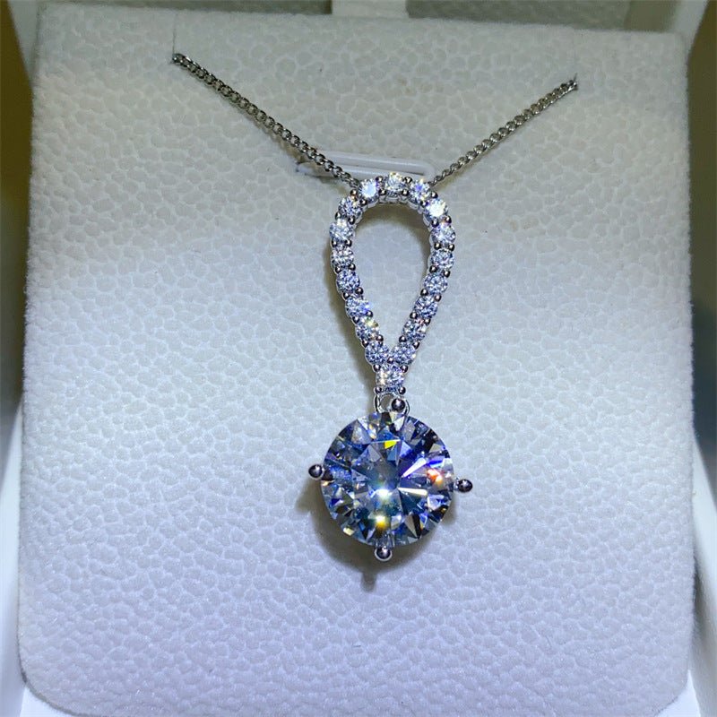 925 Silver Moissanite Pendant Necklace for Women, Round Solitaire Drop Necklace, Office & Commuter Style, 1CT 2CT 3CT 5CT Options – view 1