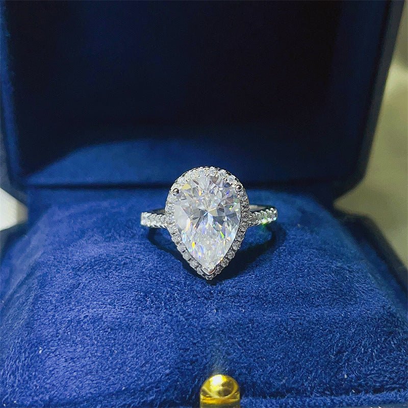 5 Carat Pear Cut Moissanite Halo Ring for Women, Geometric Pavé Band Promise Gift Ring – view 1