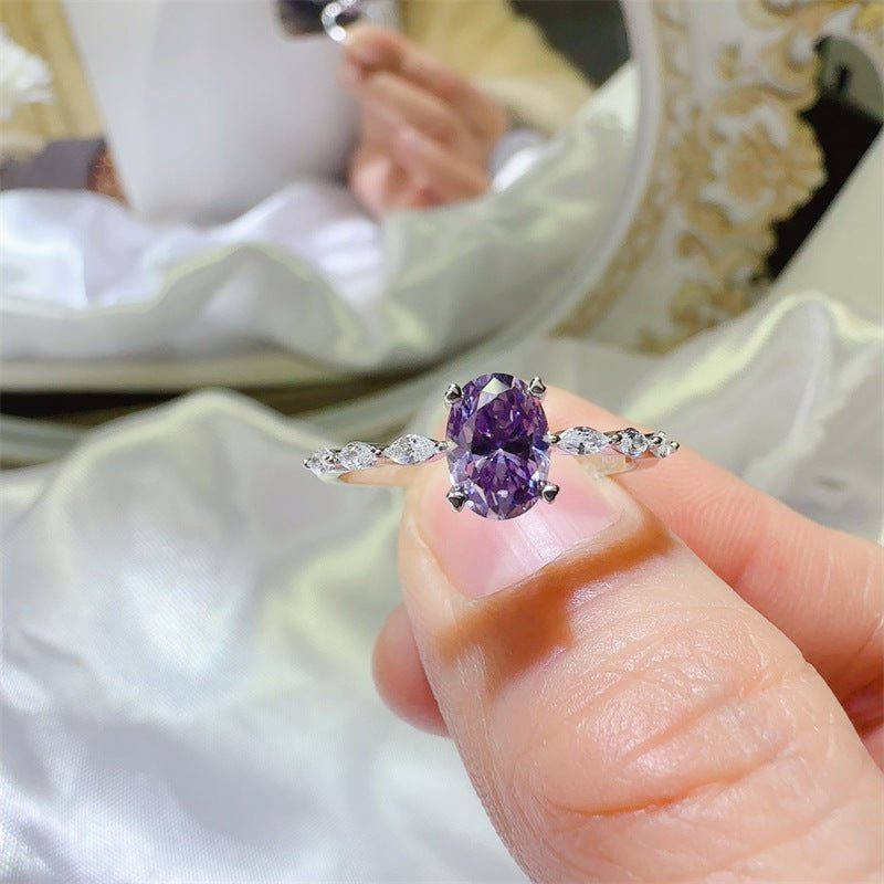 Purple Oval Moissanite Ring for Women, Oval Engagement Ring with Accent Stones, 1 Carat or 2 Carat – view 1