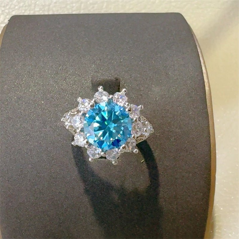Blue Moissanite Ring for Women, 3 Carat Halo Style Engagement Ring – view 1