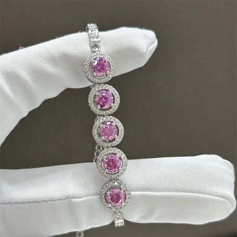 Pink VVS1 Moissanite Tennis Bracelet for Women, White-Tone Halo Link Bracelet – view 1