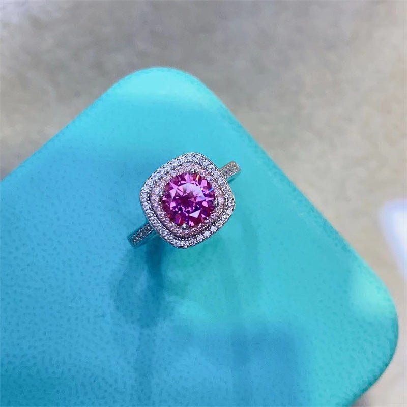Pink Moissanite Double Halo Ring, 1 Carat Women’s Promise Ring, Sizes 9-19 – view 1