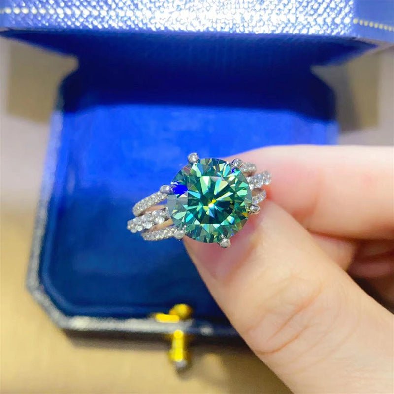 5 Carat Green Moissanite Ring for Women, U Shape Split Band Engagement Ring – view 1
