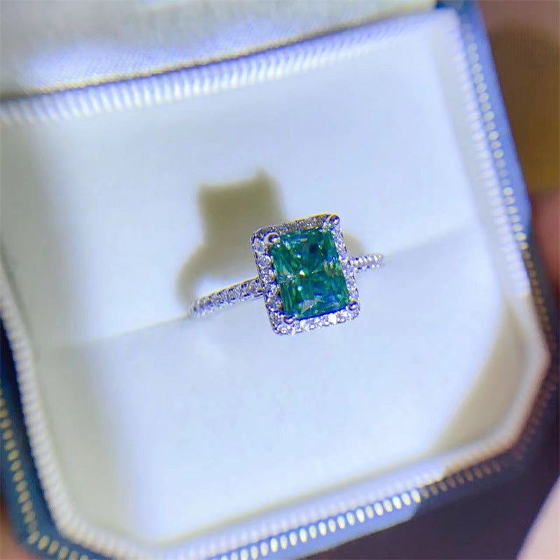 Green Moissanite Halo Ring for Women, Emerald Cut Statement Ring, 1 Carat or 2 Carat, Sizes 8-19 – view 1