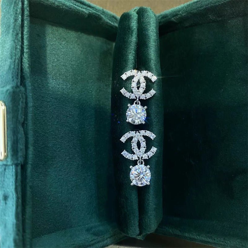 Interlocking Motif Moissanite Drop Stud Earrings in S925 with 18K Gold Plating – view 1
