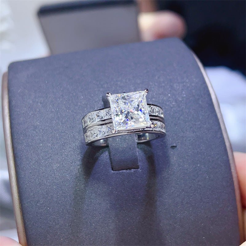 Moissanite Ring with Square Center Stone and Double Band Design – view 1