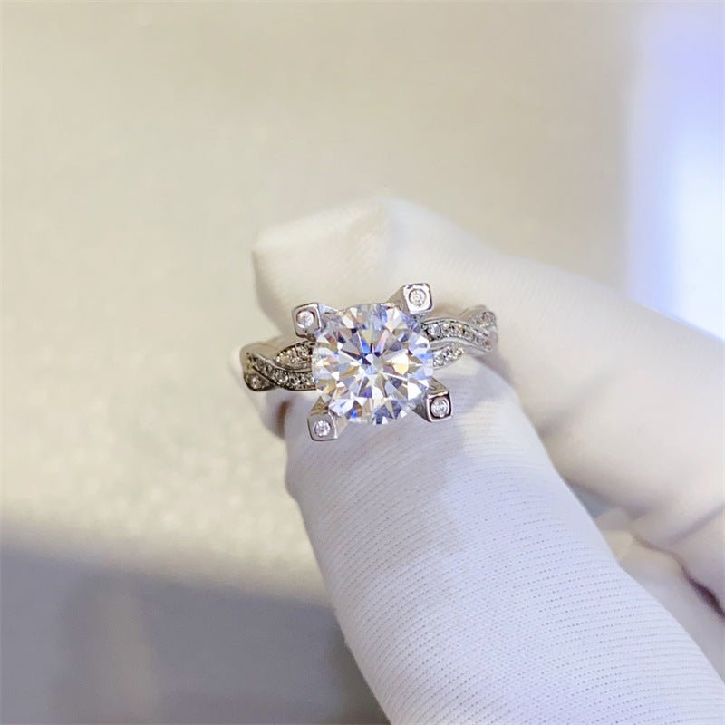 2 Carat VVS Moissanite Ring for Women, Round Solitaire Engagement Ring with Twisted Pavé-Style Band – view 1