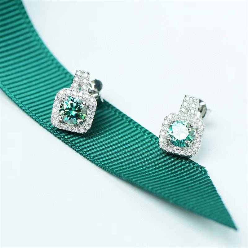Geometric Halo Moissanite Stud Earrings – image 1