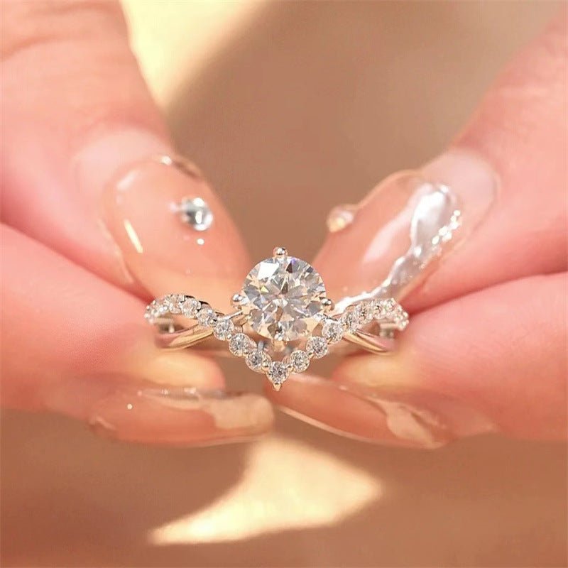 Round Cut Halo Style Ring for Women, Geometric Pavé Look Fashion Ring – view 1