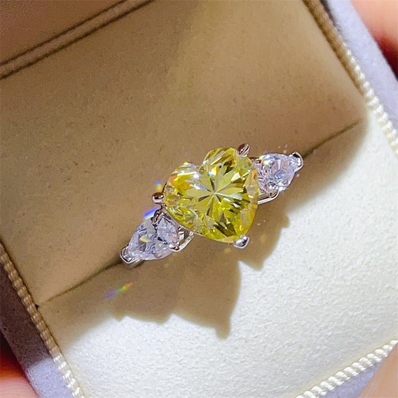 Yellow Heart Moissanite Ring for Women, Three-Stone Engagement Ring, 1 Carat 2 Carat 3 Carat Ring – view 1