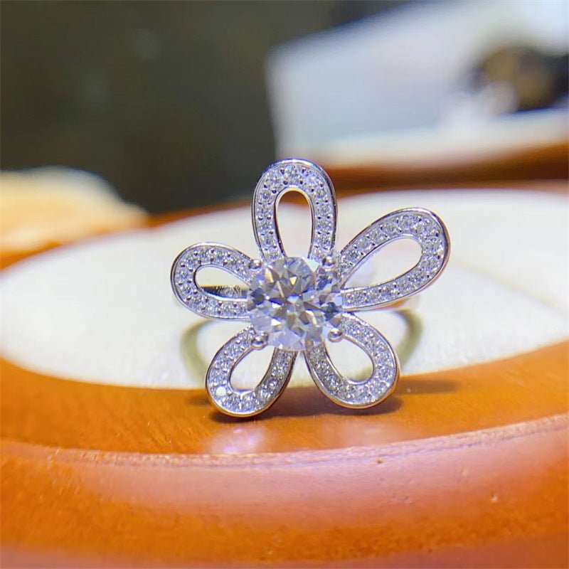 Moissanite Flower Ring for Women, 1 Carat Floral Engagement Ring, Promise Wedding Ring – view 1