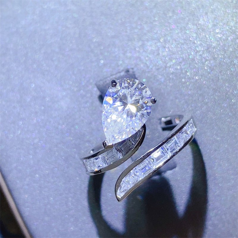Pear Shaped Moissanite Wrap Ring for Women, Geometric Engagement Ring, 1 Carat 2 Carat 3 Carat – view 1