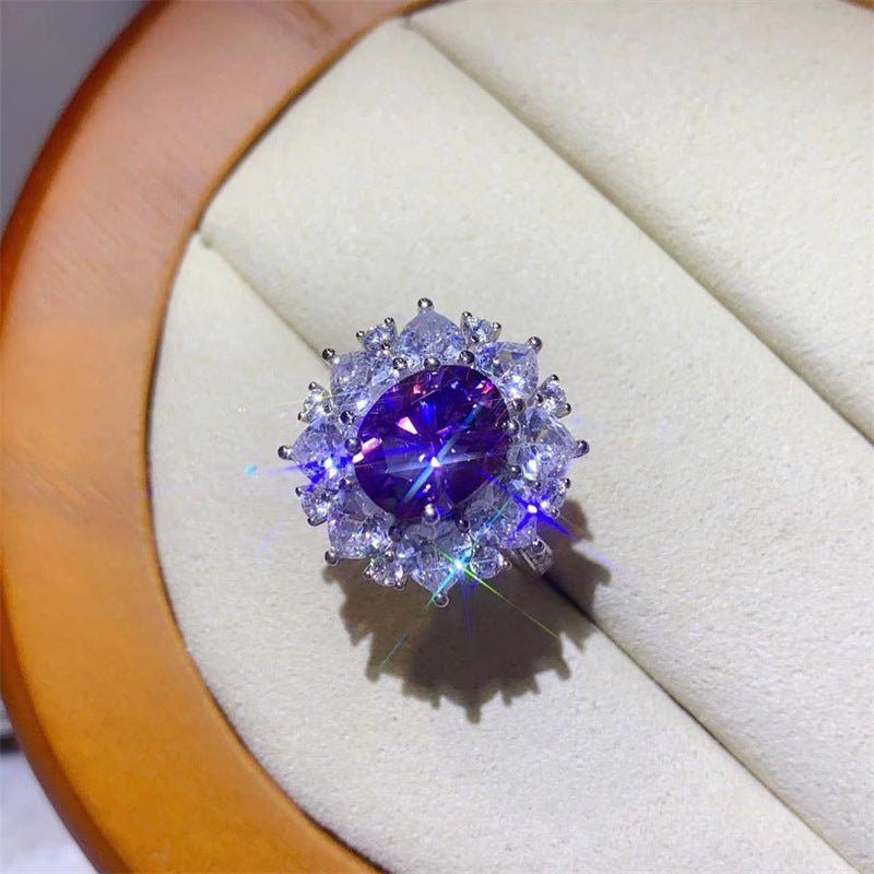 Purple Moissanite Halo Ring, Round Cut Statement Ring, Size 9-19 – view 1
