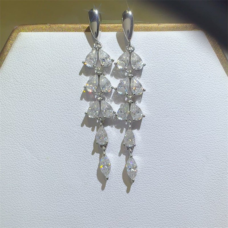 Moissanite Drop Earrings for Women, Teardrop Tassel Stud Earrings, 18K Gold Plated D-Color Earrings – view 1