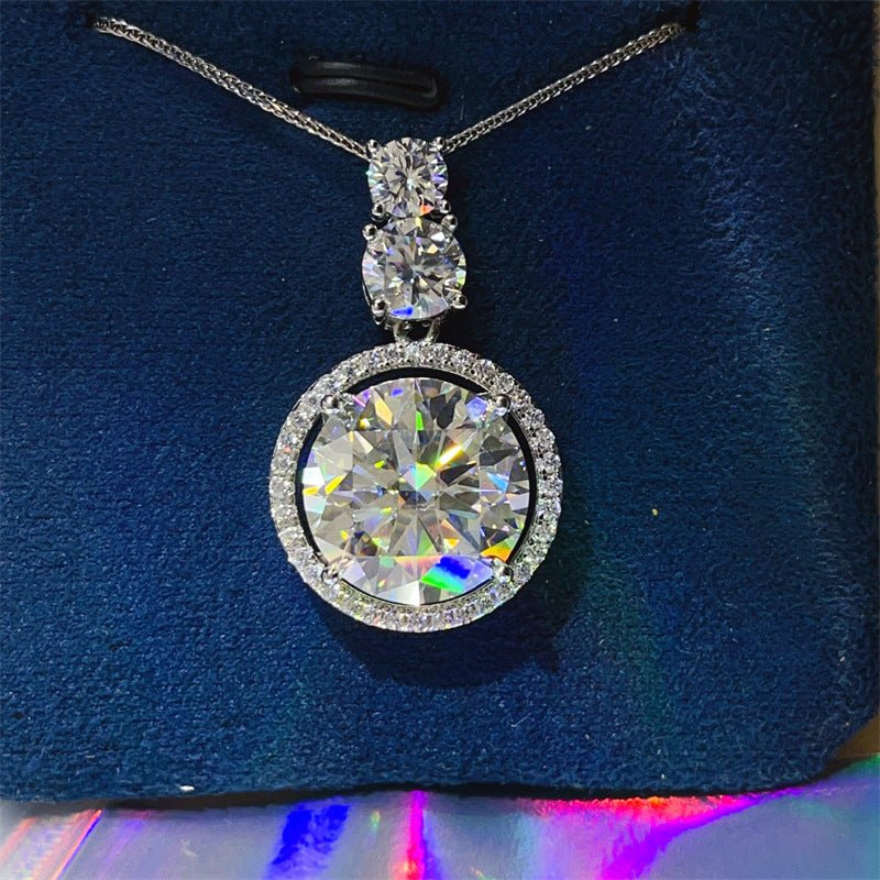Moissanite Halo Pendant Necklace with Round Center Stone and Pavé Circle Frame – view 1