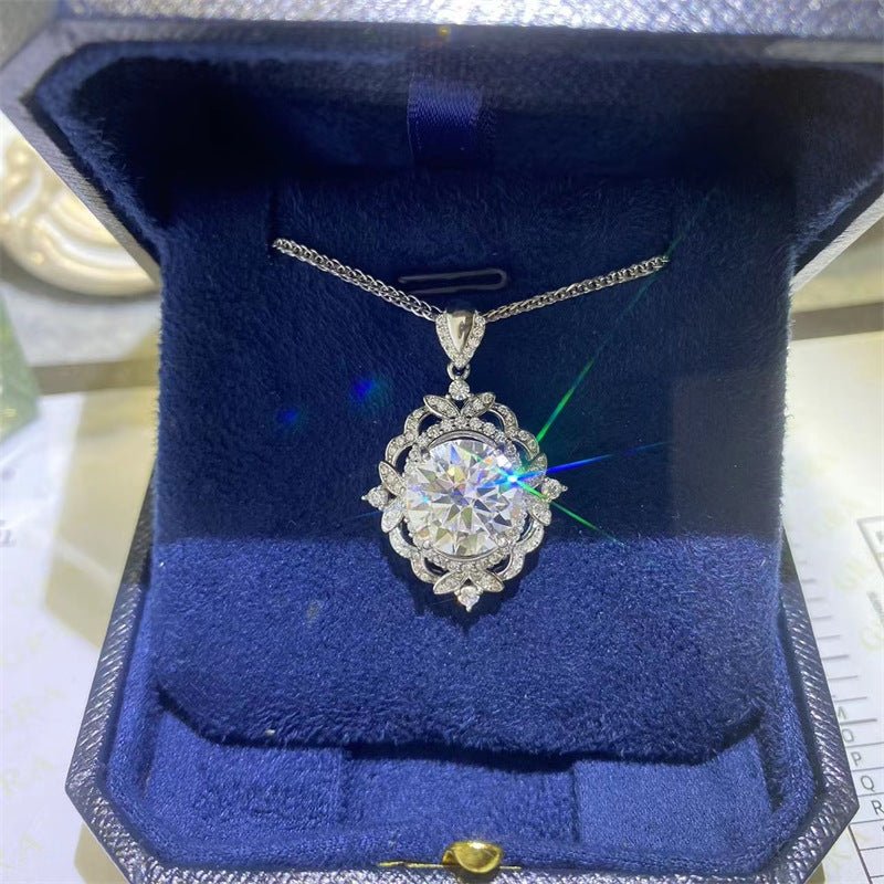 Moissanite Pendant Necklace with Ornate Halo Frame, Large Round Statement Chain Necklace for Women – view 1