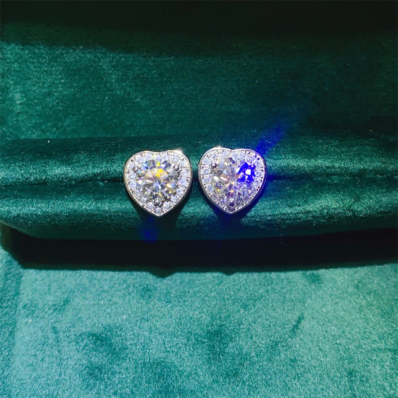 Heart Moissanite Stud Earrings for Women, Halo Heart Earrings, Romantic Gift Earrings, 1 Carat or 2 Carat Pair – view 1