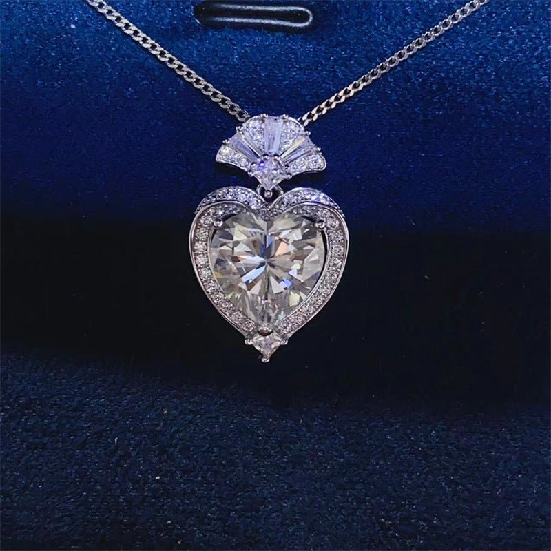 Heart Shape 3 Carat D Color Moissanite Pendant Necklace with Halo Sparkle – view 1