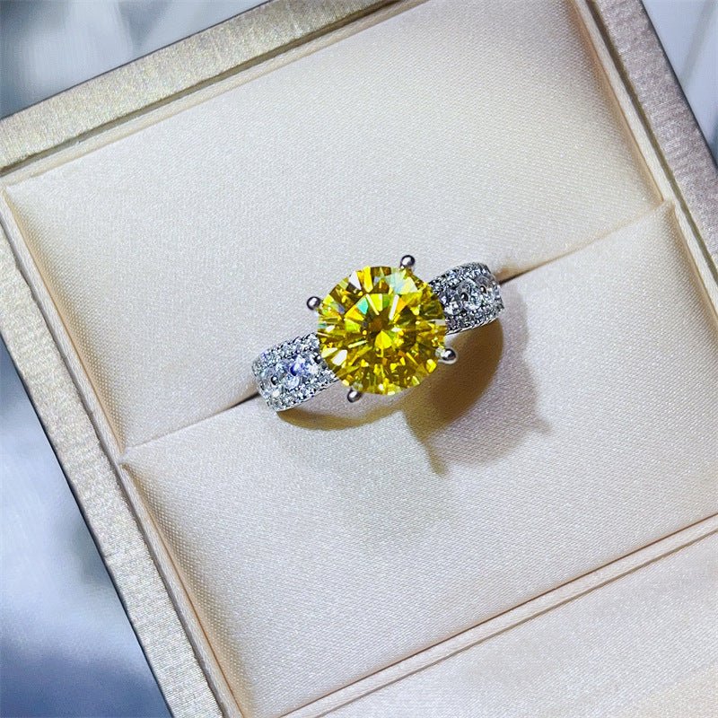 Yellow Moissanite Ring for Women, 2 Carat or 3 Carat Engagement Style Halo Ring – view 1