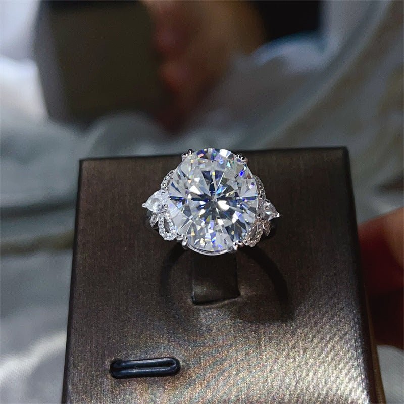 10 Carat Oval Moissanite Butterfly Halo Ring for Women – view 1