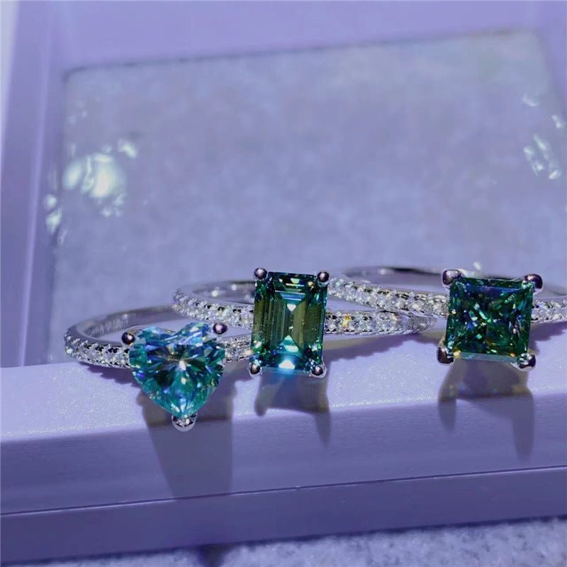 Moissanite Ring for Women, Heart Emerald Cut and Princess Cut Halo Band Ring Gift – view 1