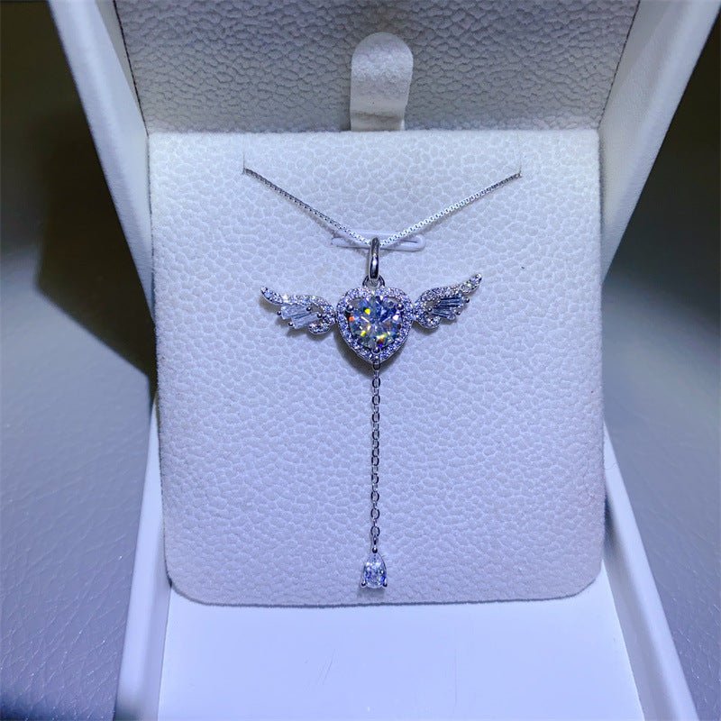 925 Silver Moissanite Angel Wing Heart Necklace with 1 Carat Pendant – view 1
