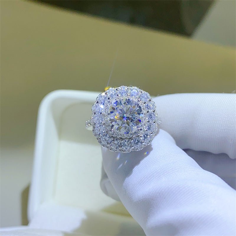 Moissanite Halo Ring for Women, Round Cut Engagement Ring, Double Halo Statement Ring, Sizes 9-20 – view 1
