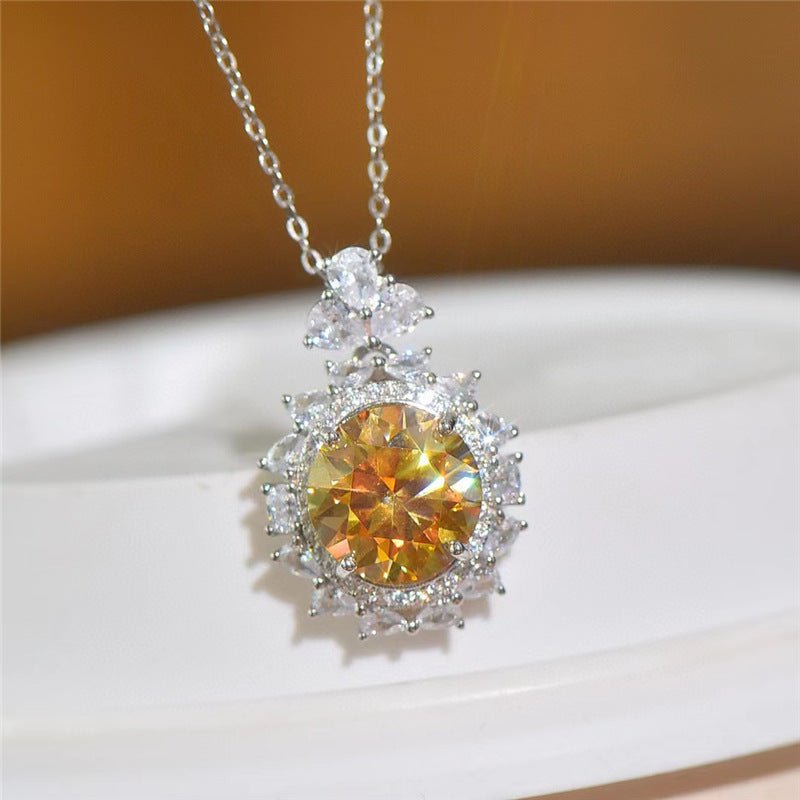 Yellow Moissanite Halo Pendant Necklace with Chain – view 1