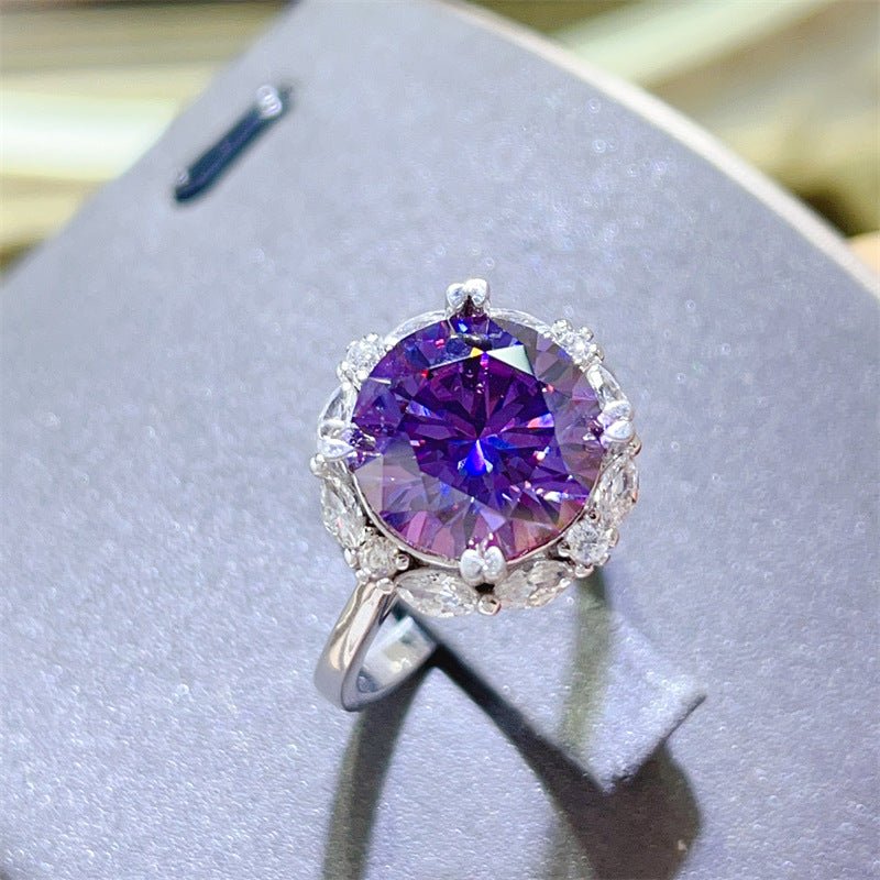 Purple Moissanite Ring for Women, 5 Carat Halo Engagement Ring, Round Cut Statement Promise Ring – view 1