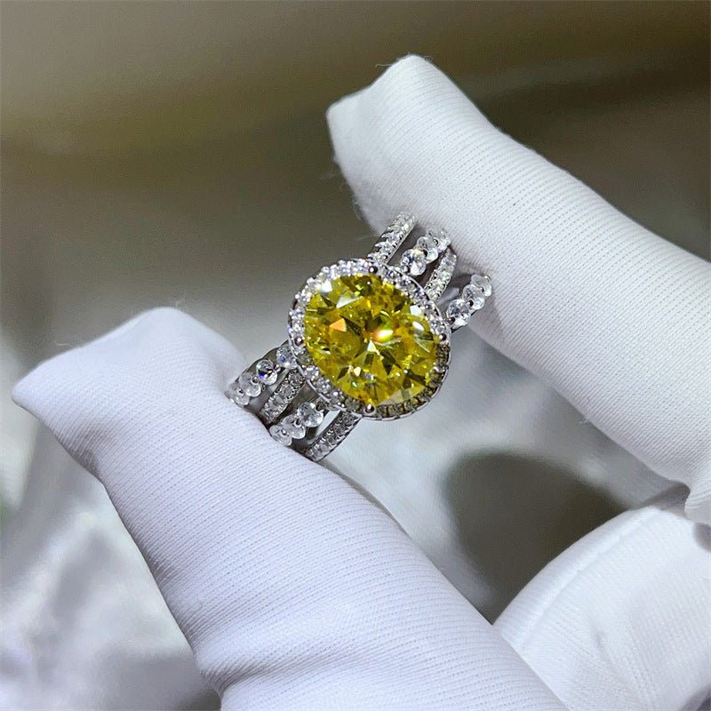 Yellow 3 Carat Moissanite Halo Ring for Women, Geometric Split Shank Engagement Ring – view 1
