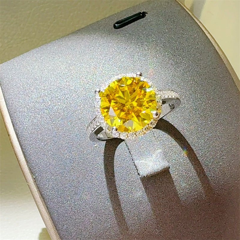 5 Carat Yellow Moissanite Halo Ring for Women, Round Cut Micro Pave U-Shape Engagement Ring – view 1