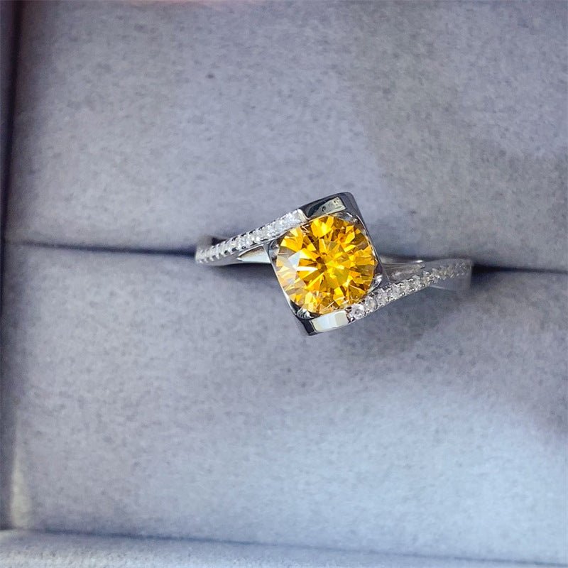 Yellow Moissanite Ring for Women, Geometric U-Shaped Engagement Promise Ring – view 1