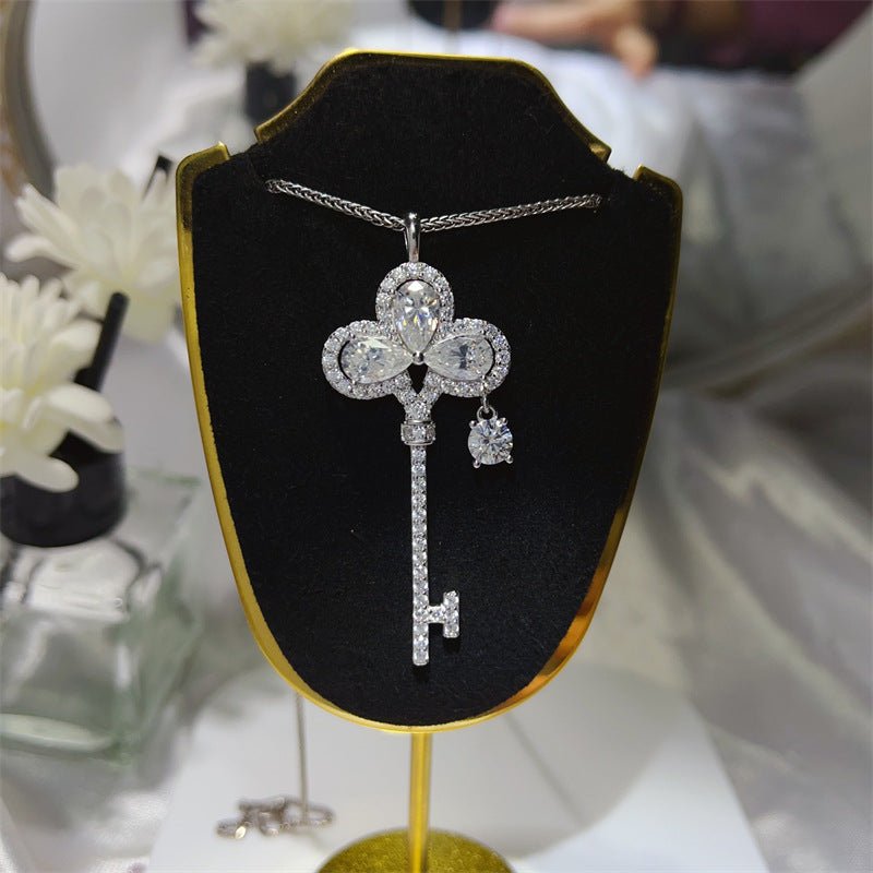 925 Silver Moissanite Key Necklace for Women, 3.5 Carat Pavé Pendant – view 1