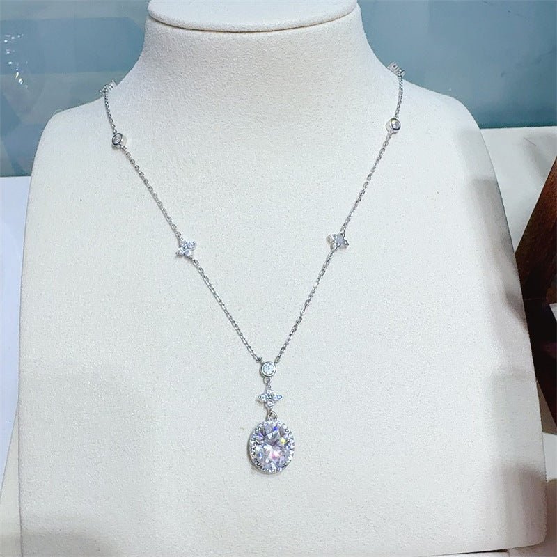 5 Carat Moissanite Necklace for Women, Oval Pendant Chain Necklace in 925 Silver, Geometric O Chain 41-50cm – view 1