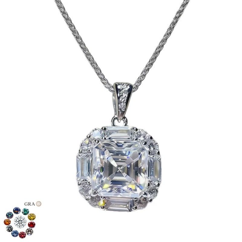 Moissanite Halo Pendant Necklace with Square-Cut Center Stone, Color & Carat Options – view 1