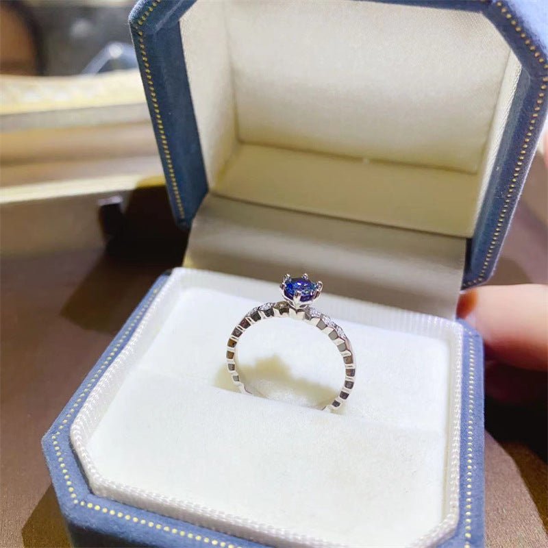 Blue Moissanite Ring for Women, U-Shaped Band Solitaire Engagement Ring – view 1