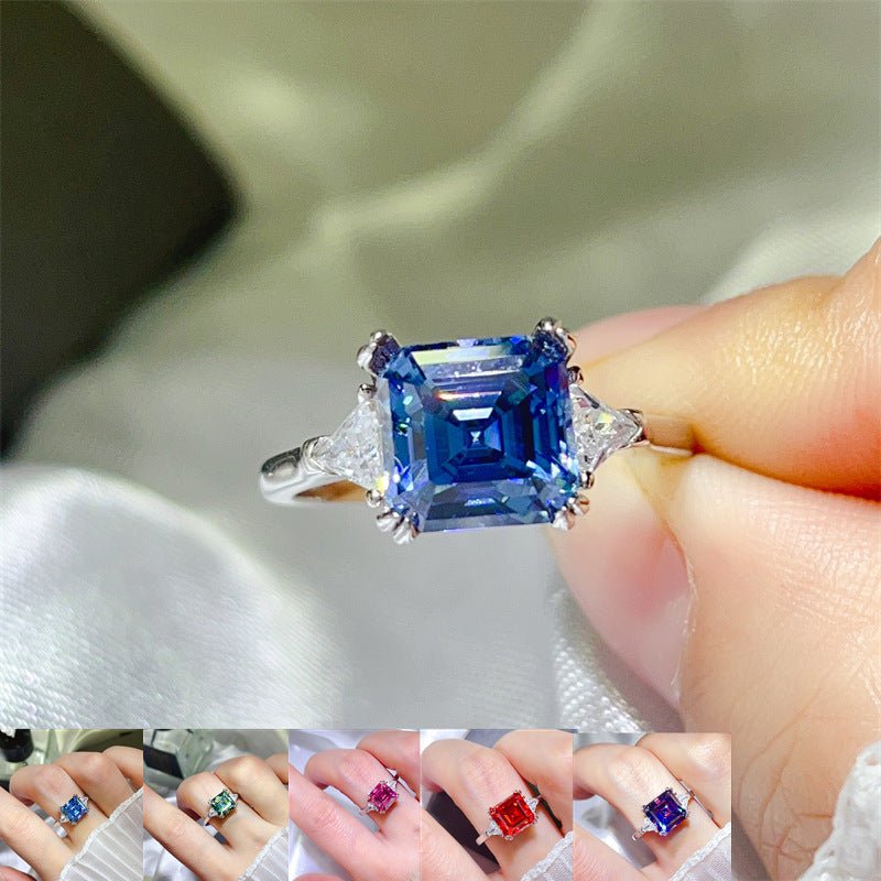 3 Carat Asscher Three-Stone Moissanite Ring – view 1
