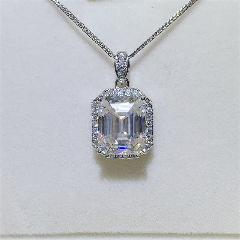 Emerald Cut Clear Stone Pendant Necklace with Pave Halo Chain Included – view 1