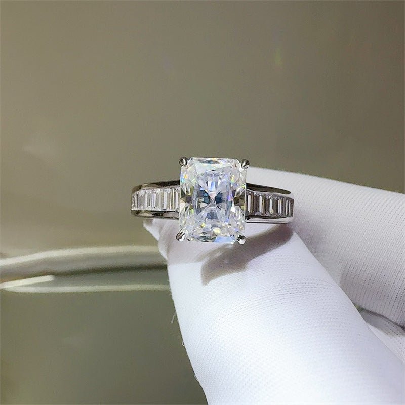 3 Carat Radiant Cut Moissanite Ring with Baguette Side Accents for Women – view 1