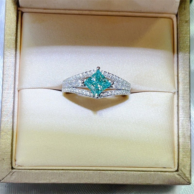 Green Princess Cut Moissanite Halo Ring for Women, 1 Carat Engagement Ring Style – view 1