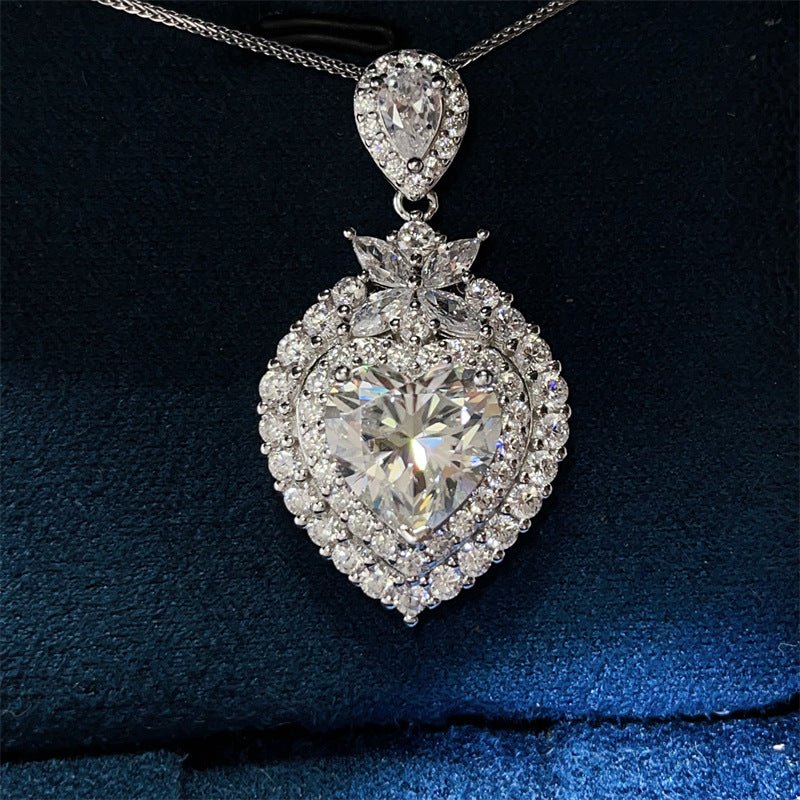 5 Carat D Color Heart Moissanite Pendant Necklace with Halo Frame – view 1