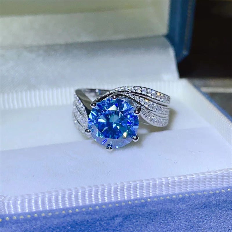 Blue Moissanite Halo Ring for Women, 3 Carat or 5 Carat Floral Crossover Engagement Ring – view 1