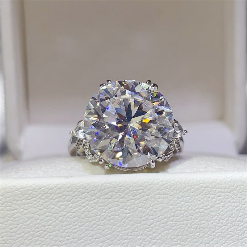 10 Carat Moissanite Round Cut Ring with Side Stone Detail, U Shape Geometric Statement Ring for Women – view 1