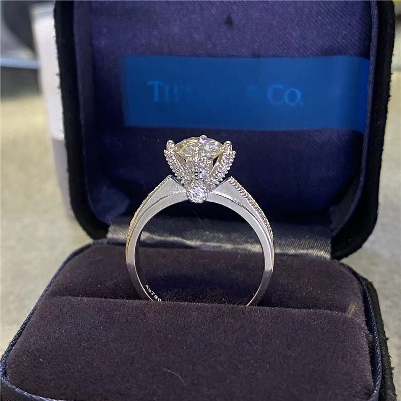 Moissanite Halo Engagement Ring for Women, Split Shank Wedding Ring, Round Center Stone – view 1