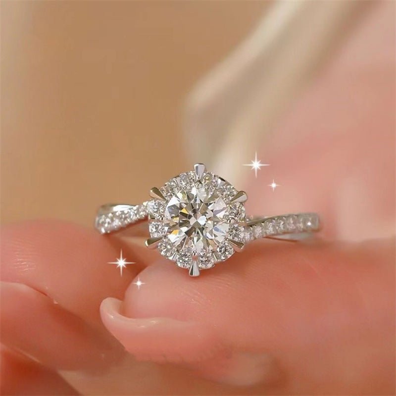 Moissanite Halo Ring for Women, Round Engagement Ring with Pave Band, Promise Ring Sizes 9-19 – view 1