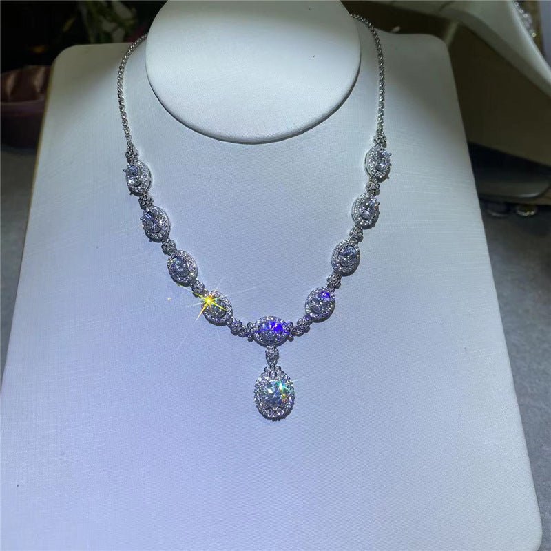 Moissanite Halo Station Pendant Necklace for Bridal & Evening Wear – view 1