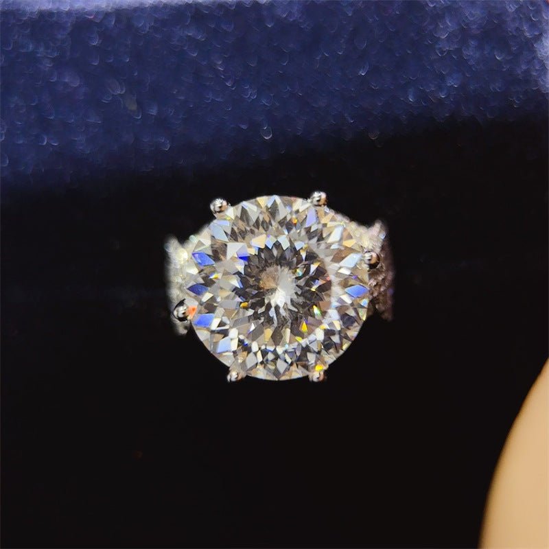 10 Carat Round Cut Moissanite Ring for Women, Large Solitaire Engagement Ring with Pavé Band – view 1