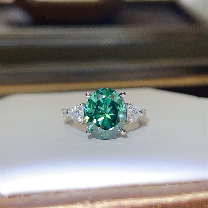 5 Carat Green Oval Moissanite Halo Ring – view 1