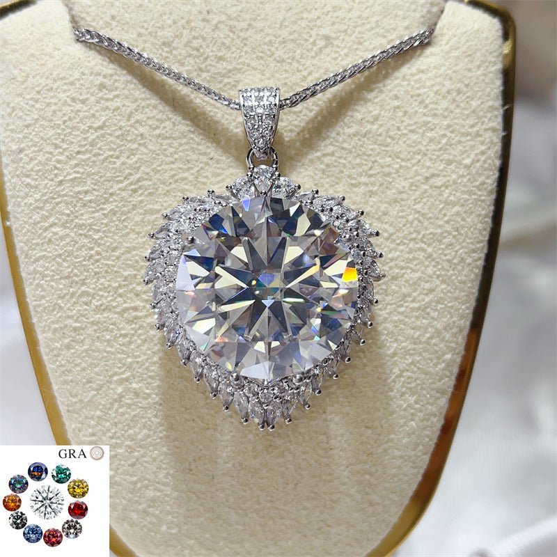 20 Carat Round Moissanite Halo Pendant Necklace, Large Color Stone Statement Necklace – view 1