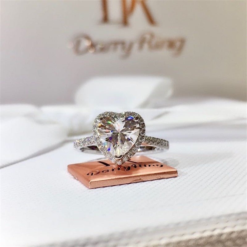 Heart Moissanite Halo Ring, Adjustable Promise & Engagement Ring, 1ct/2ct – view 1
